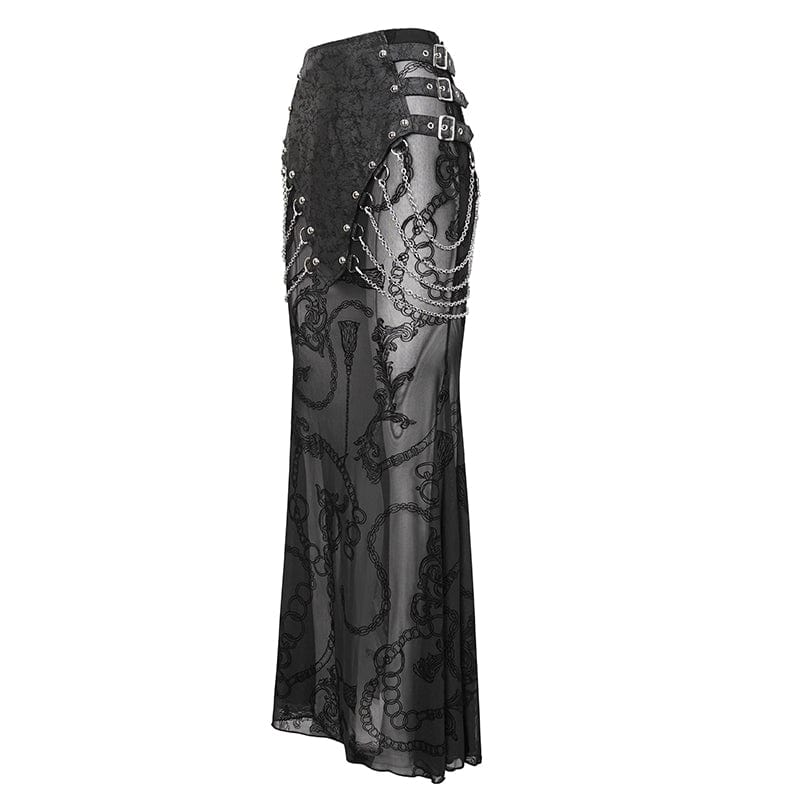 Women's Gothic Mesh Splice Chain Fishtail Skirt - Image 8