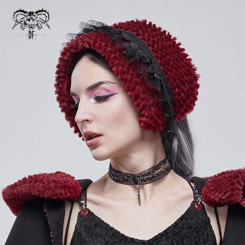 Women's Gothic Mesh Splice Strappy Scarf Red - Image 3