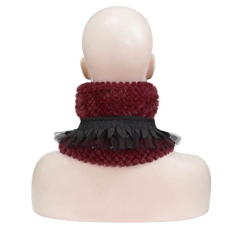 Women's Gothic Mesh Splice Strappy Scarf Red - Image 8