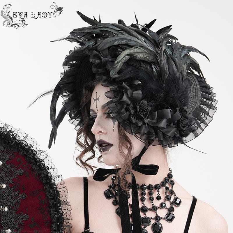 Women's Gothic Mesh Strap Feather Hair Accessories
