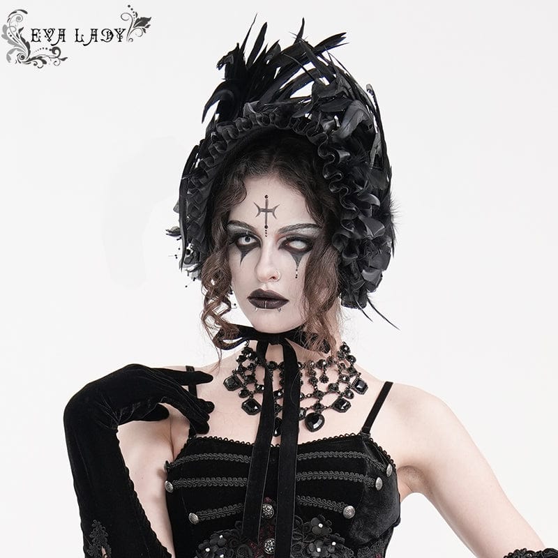 Women's Gothic Mesh Strap Feather Hair Accessories - Image 2