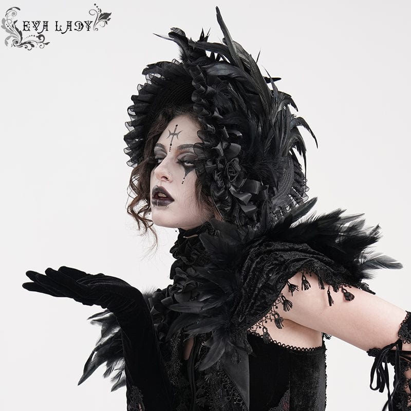Women's Gothic Mesh Strap Feather Hair Accessories - Image 3