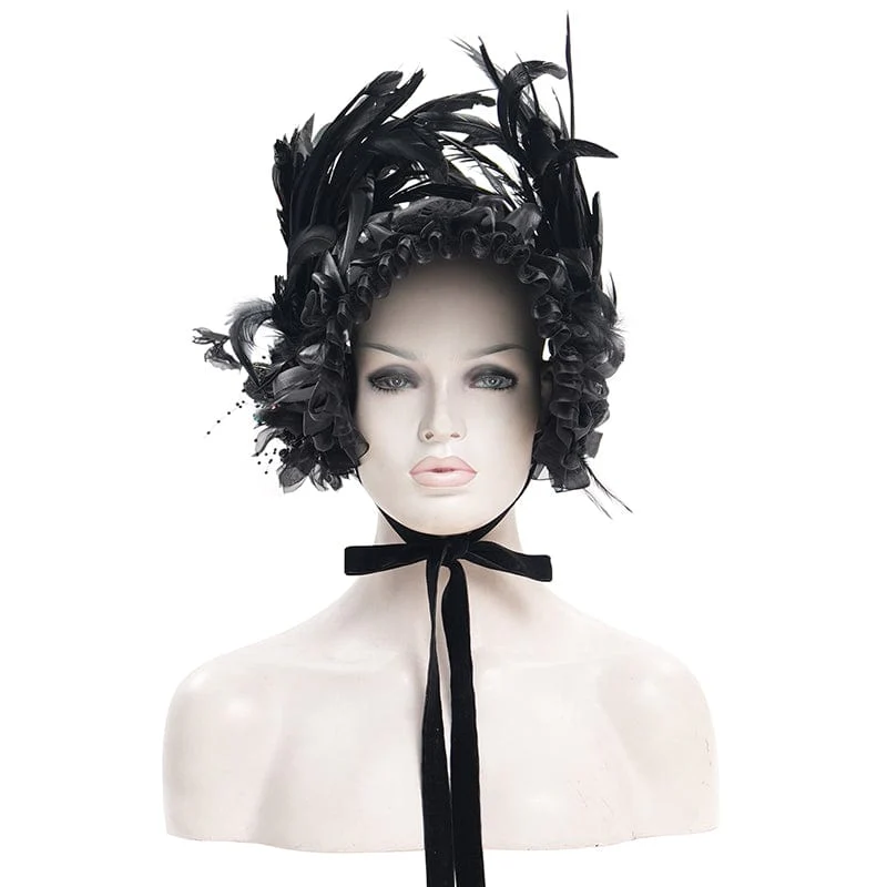 Women's Gothic Mesh Strap Feather Hair Accessories - Image 6