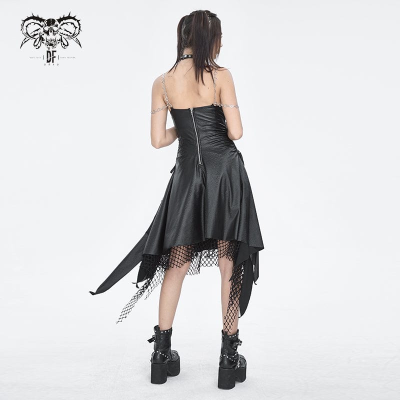 Women's Gothic Mesh Stud Faux Leather Hem Dress - Image 5