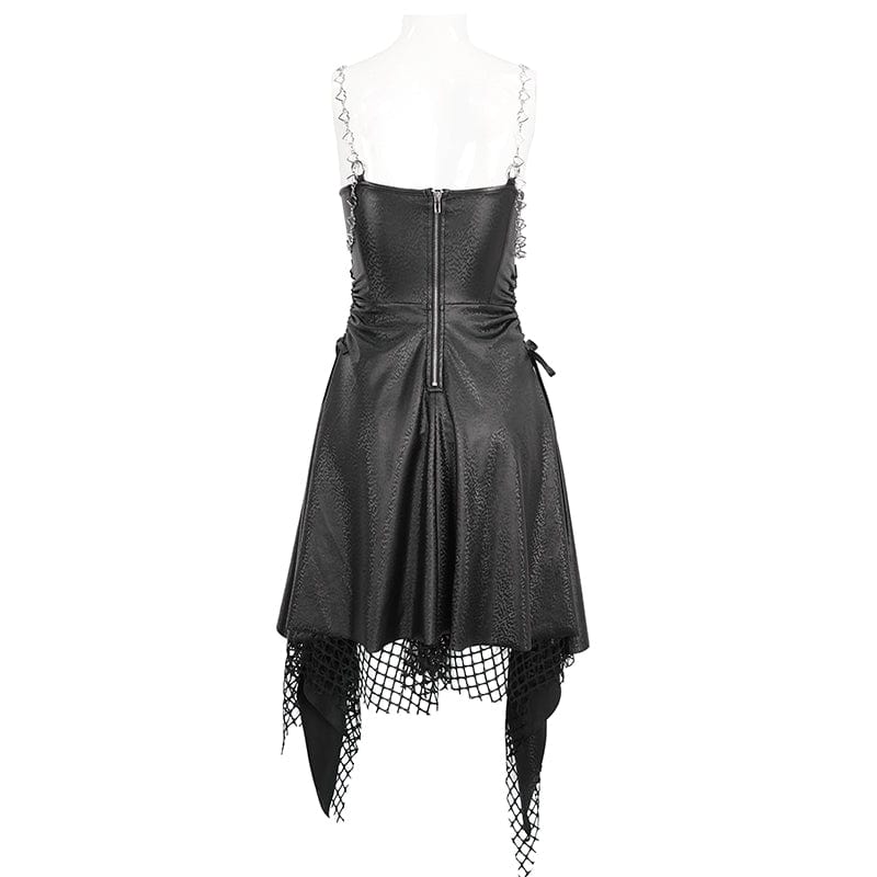 Women's Gothic Mesh Stud Faux Leather Hem Dress - Image 8