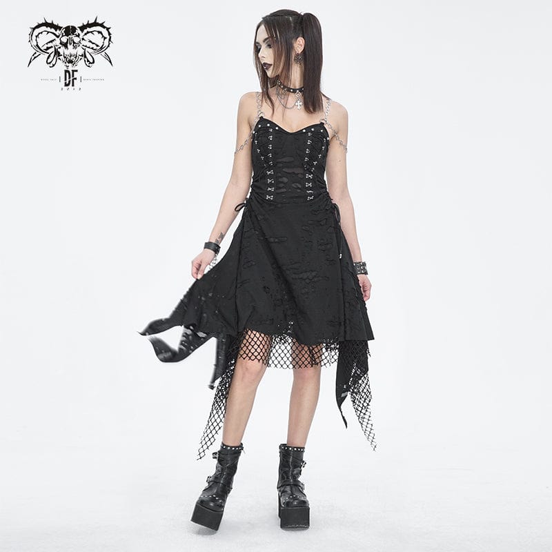 Women's Gothic Mesh Stud Ripped Hem Slip Dress - Image 3