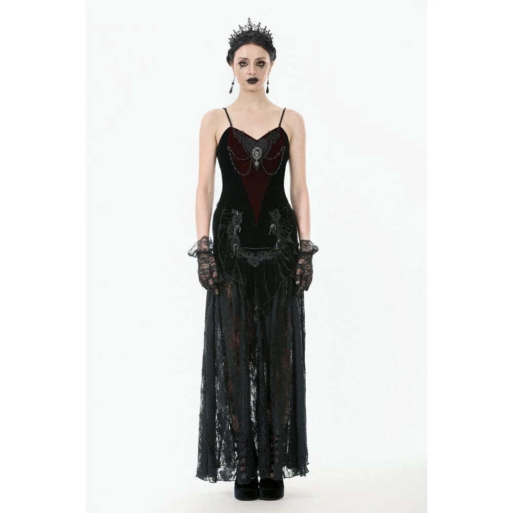 Women's Gothic Metal Chain Contrast Color Velvet Overbust Corset - Image 6