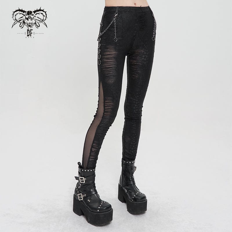 Women's Gothic Metal Chain Ripped Leggings - Image 2