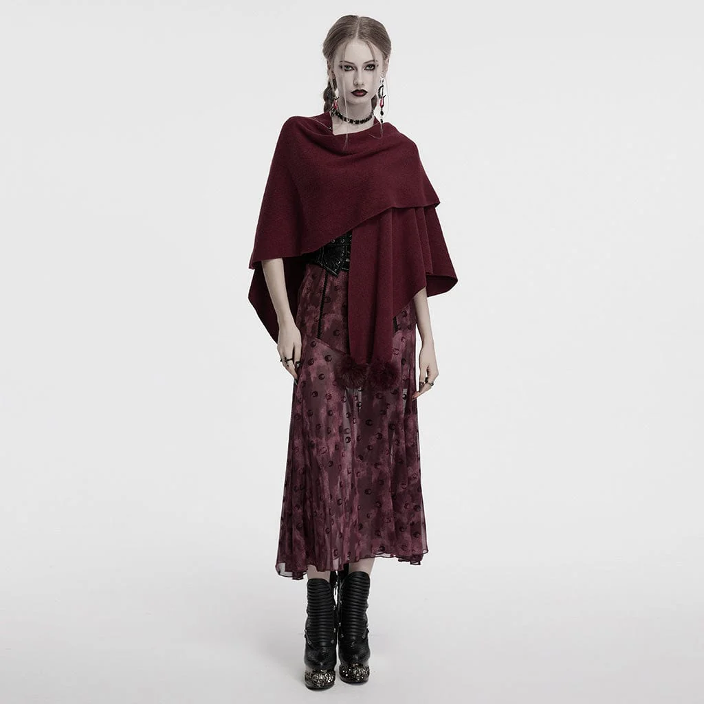 Women's Gothic Moon Printed Fluffy Splice Coat Red - Image 4