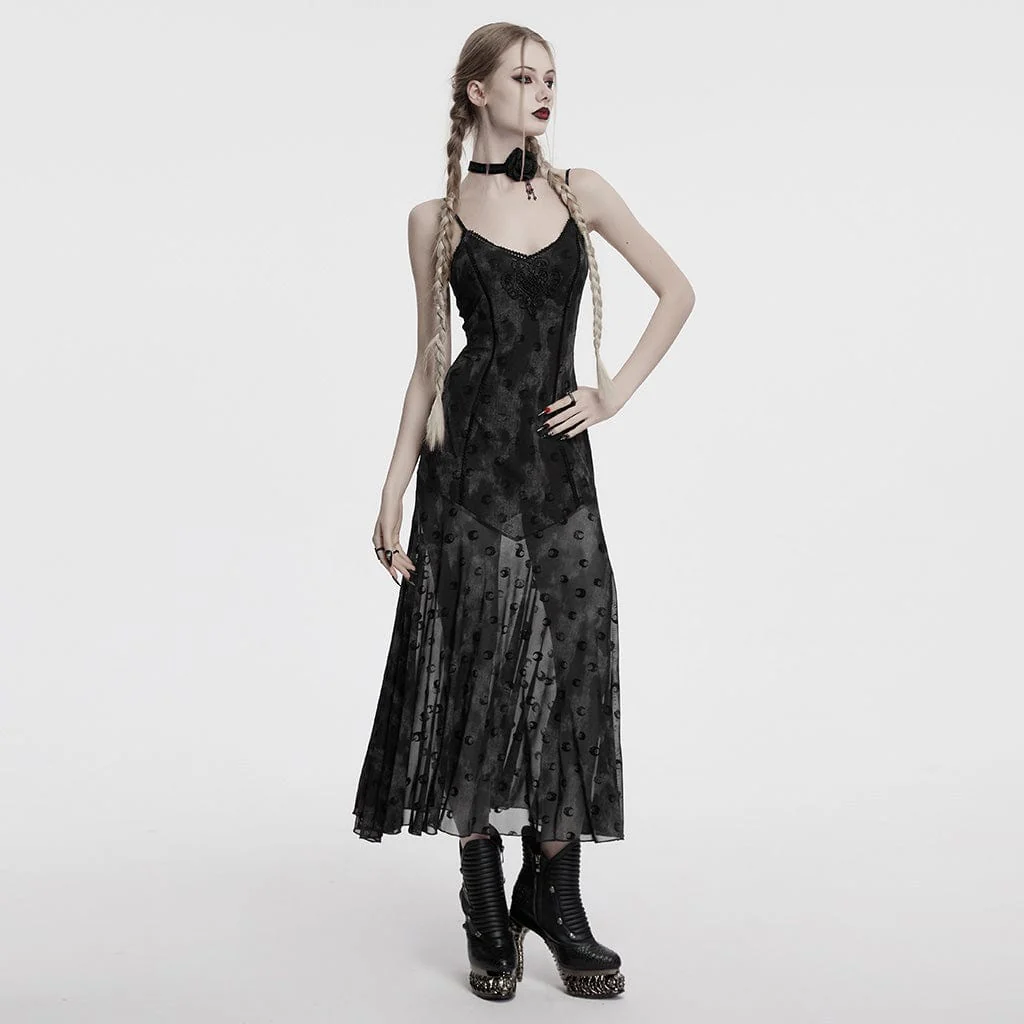 Women's Gothic Moon Printed Mesh Slip Dress with Cape Grey - Image 2