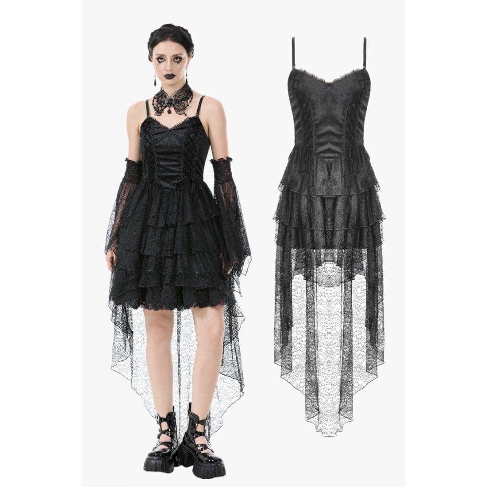 Women's Gothic Multi-Layered Lace Fishtail Slip Dress Graduation Dress