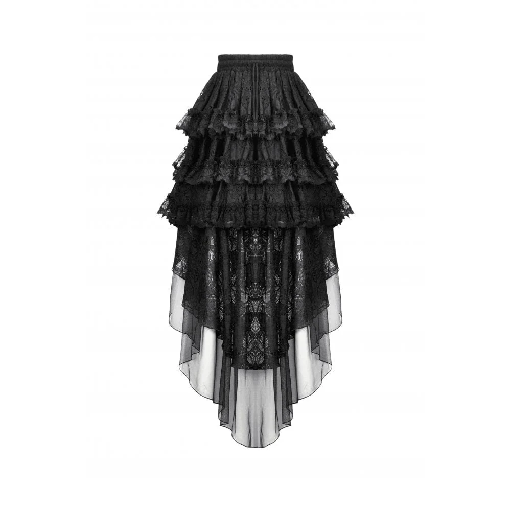 Women's Gothic Multilayer High/Low Lace Skirt - Image 11