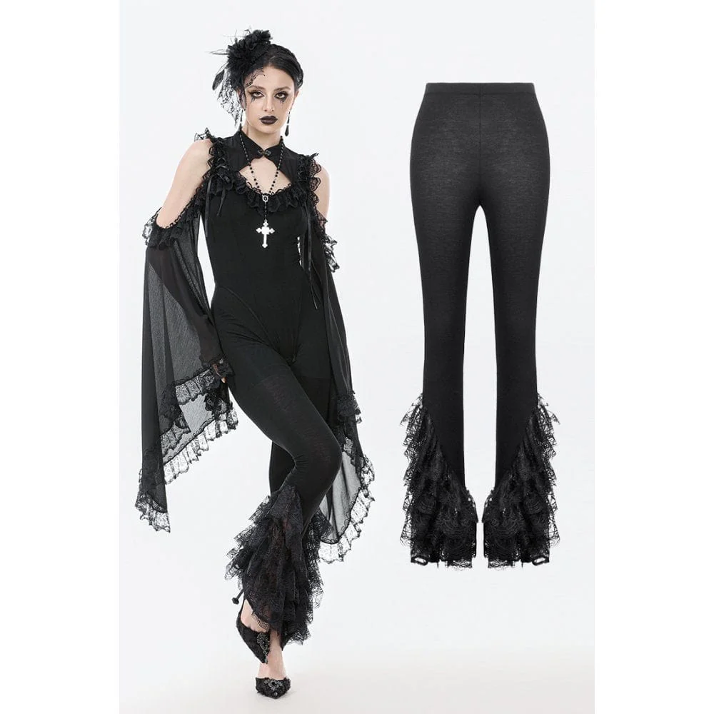 Women's Gothic Multilayer Lace Splice Flared Pants