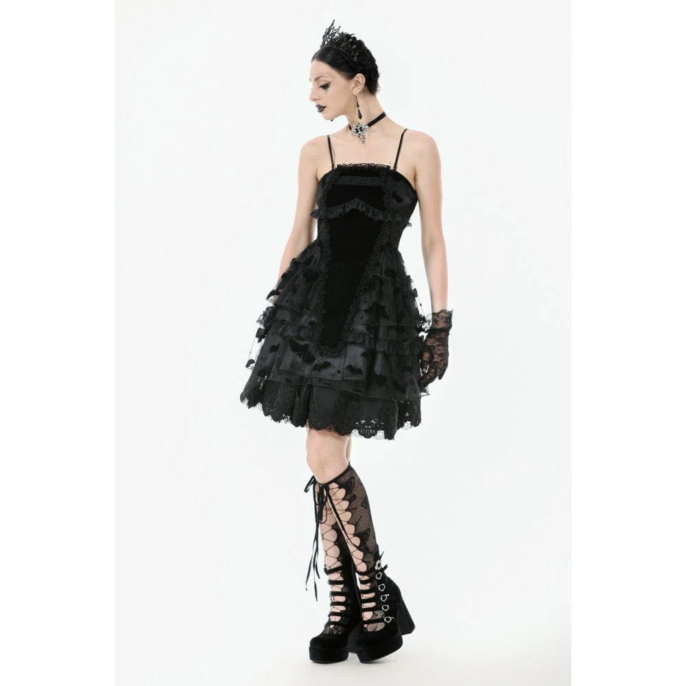 Women's Gothic Multilayer Ruffles Lace Velet Slip Dress Graduation Dress - Image 11