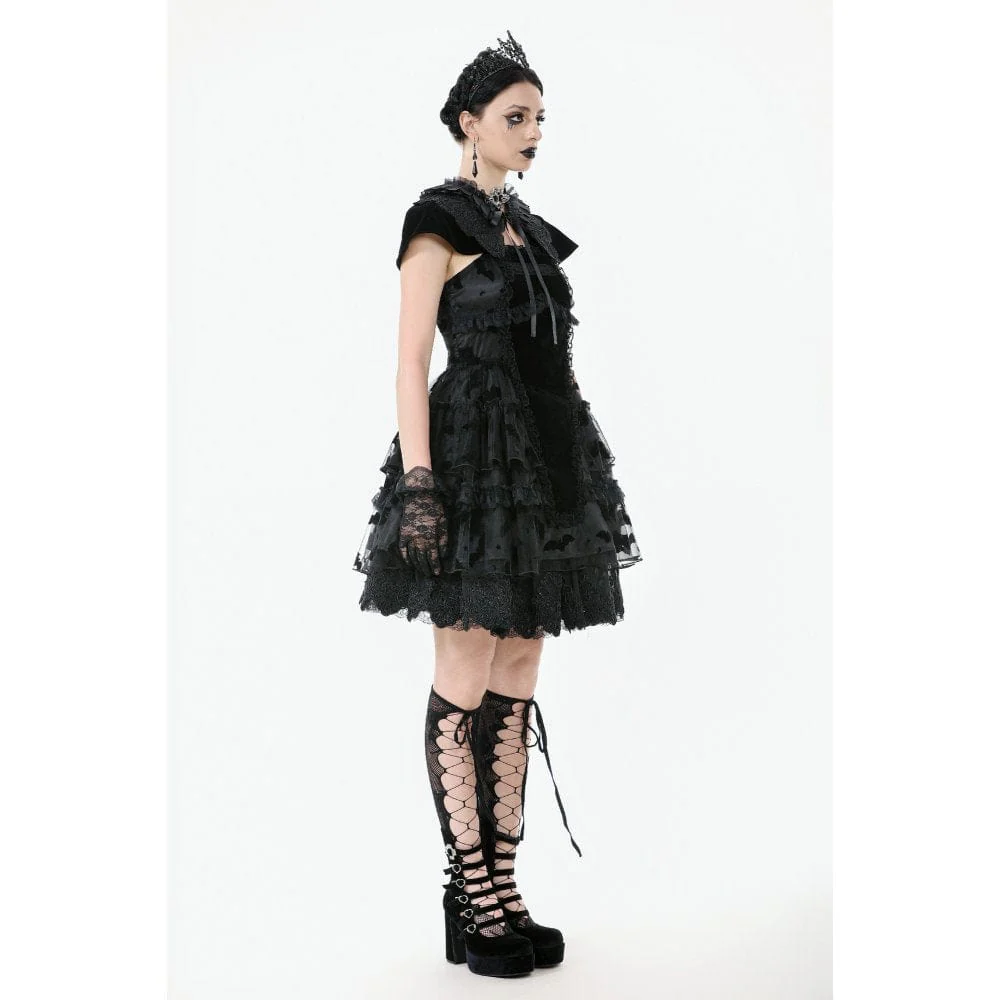 Women's Gothic Multilayer Ruffles Lace Velet Slip Dress Graduation Dress - Image 12