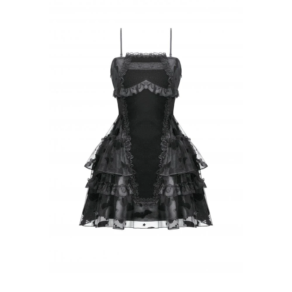 Women's Gothic Multilayer Ruffles Lace Velet Slip Dress Graduation Dress - Image 15