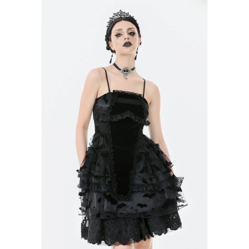 Women's Gothic Multilayer Ruffles Lace Velet Slip Dress Graduation Dress - Image 2