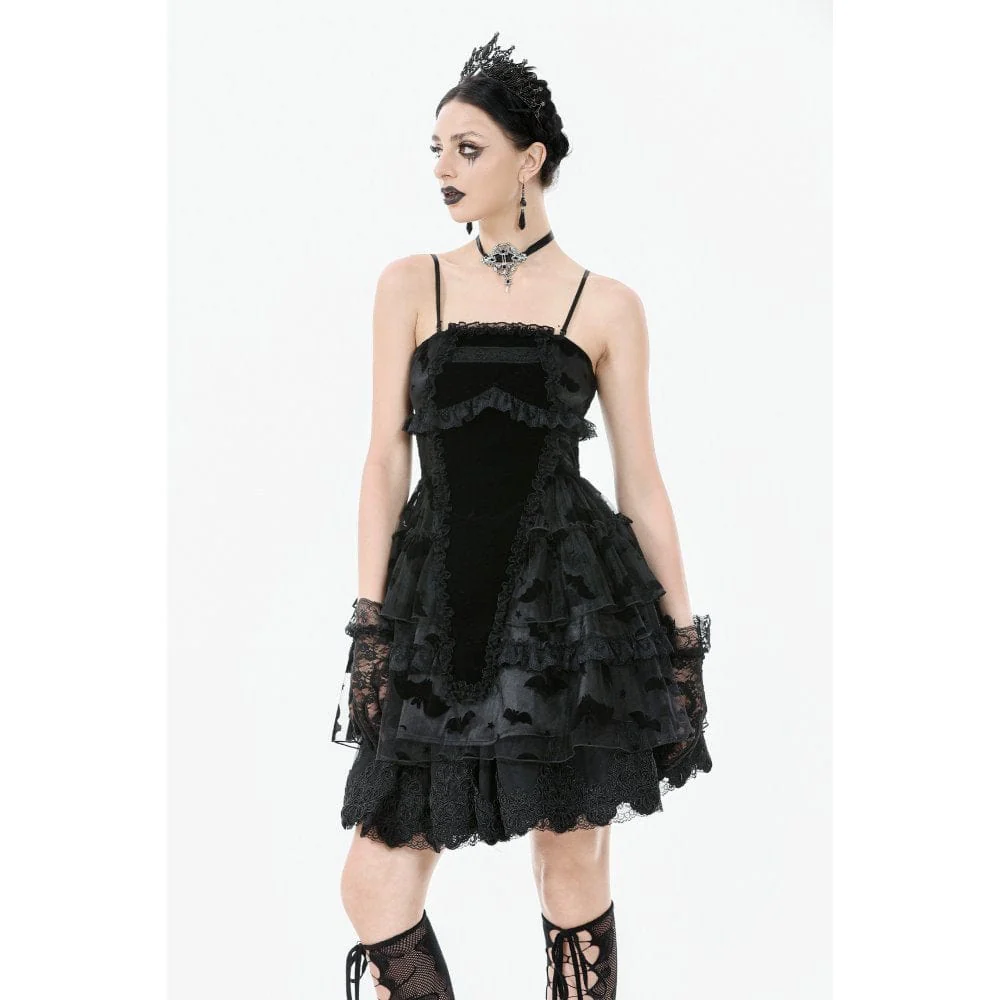 Women's Gothic Multilayer Ruffles Lace Velet Slip Dress Graduation Dress - Image 3