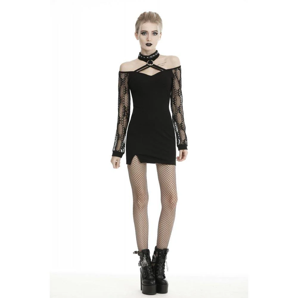 Women's Gothic Net Sleeve Halter Dresses - Image 5