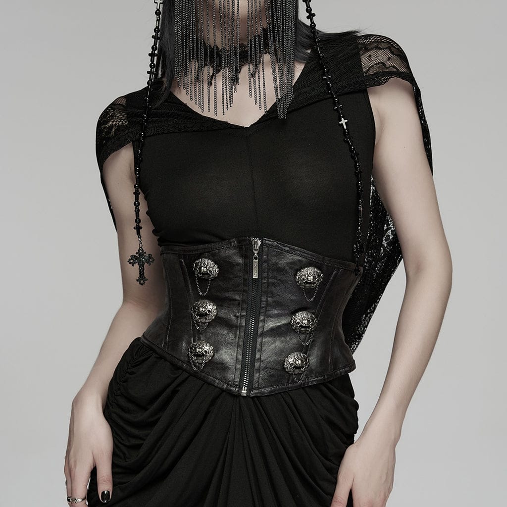 Women's Gothic New Chinese Style Spirit Beast Zip Underbust Corset - Image 3