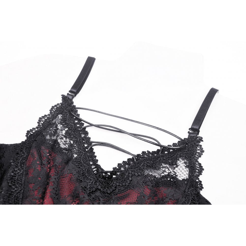 Women's Gothic Off Shoulder Dark Red Floral Lace Slip Dress Graduation Dress - Image 7