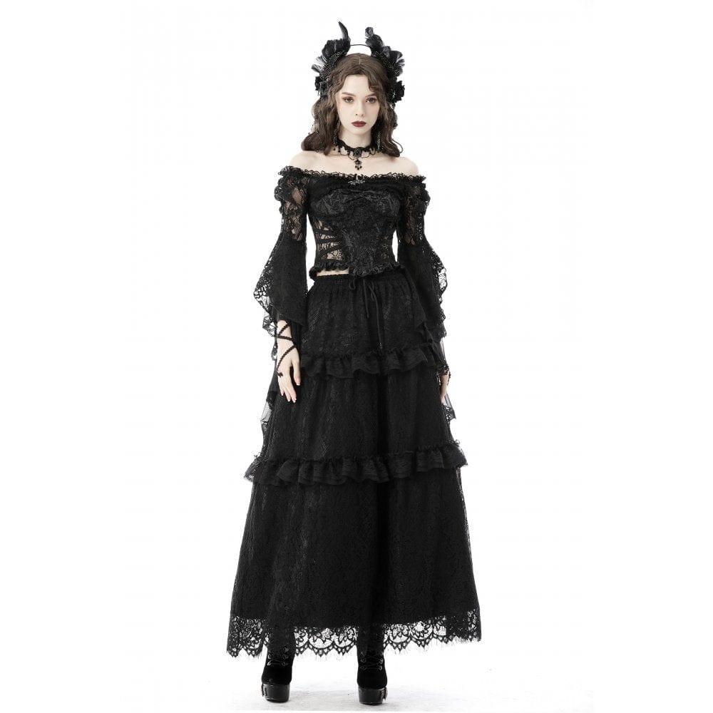 Women's Gothic Off Shoulder Flare Sleeved Floral Mesh Cape - Image 4