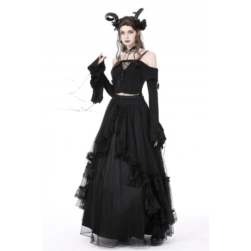 Women's Gothic Off Shoulder Flared Sleeved Crop Top - Image 4