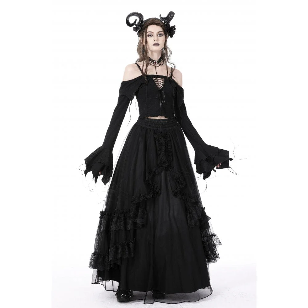 Women's Gothic Off Shoulder Flared Sleeved Crop Top - Image 5