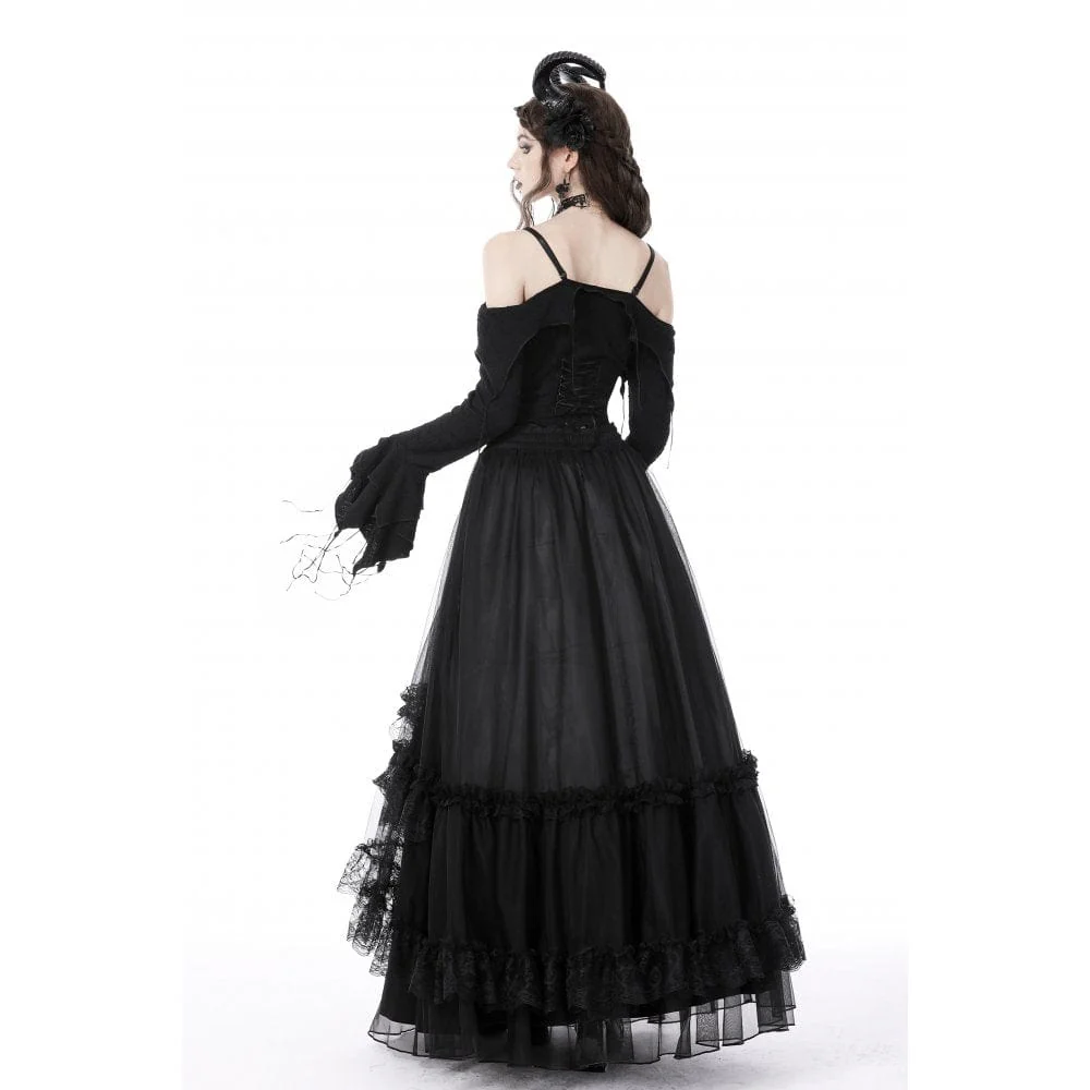 Women's Gothic Off Shoulder Flared Sleeved Crop Top - Image 6