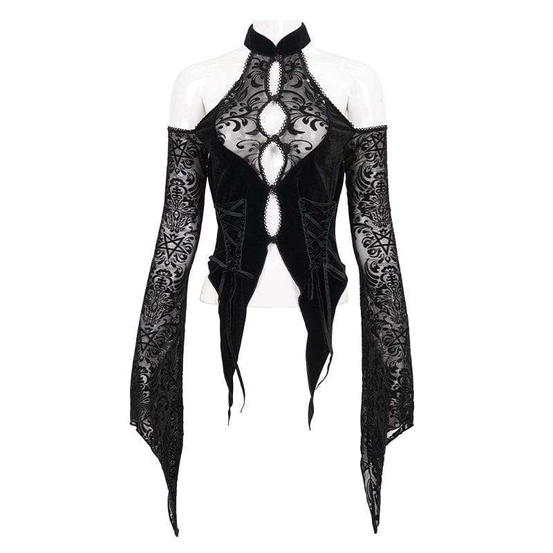 Women's Gothic Off Shoulder Flared Sleeved Shirt - Image 7