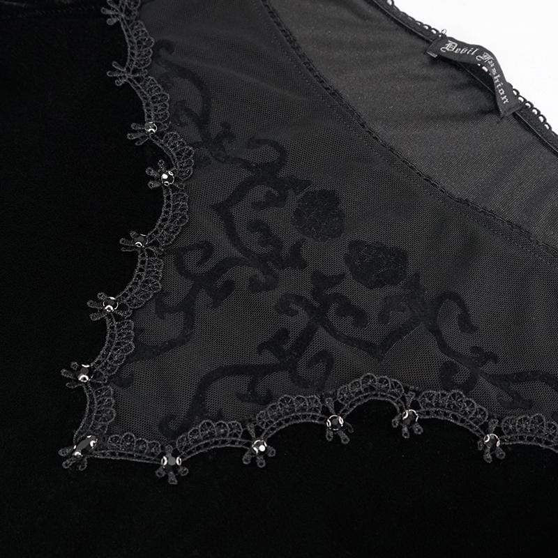 Women's Gothic Off Shoulder Floral Embroidered Black Top - Image 5
