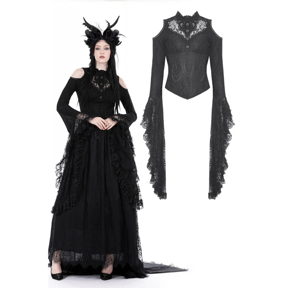Women's Gothic Off Shoulder Lace Flared Sleeved Blouse
