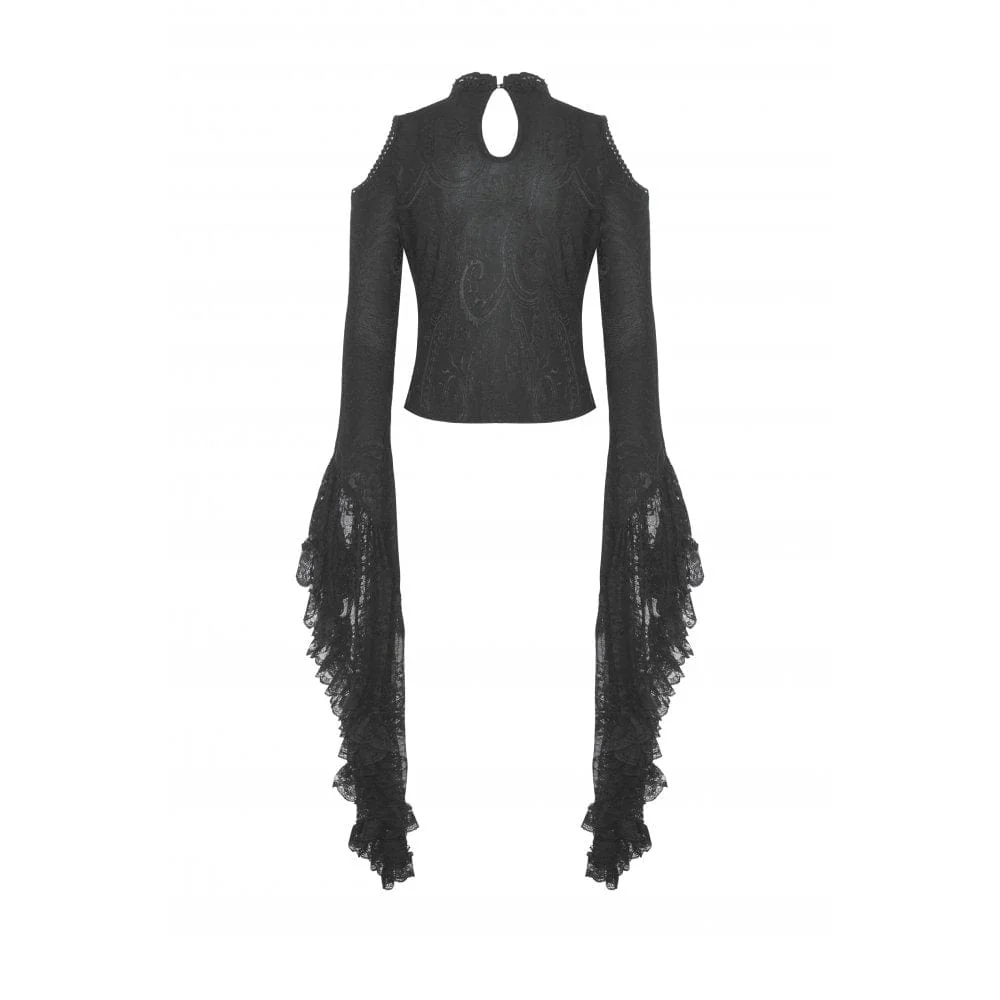 Women's Gothic Off Shoulder Lace Flared Sleeved Blouse - Image 12