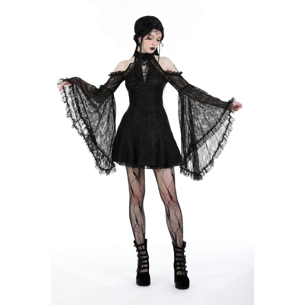 Women's Gothic Off Shoulder Lace Flared Sleeved Dress - Image 2
