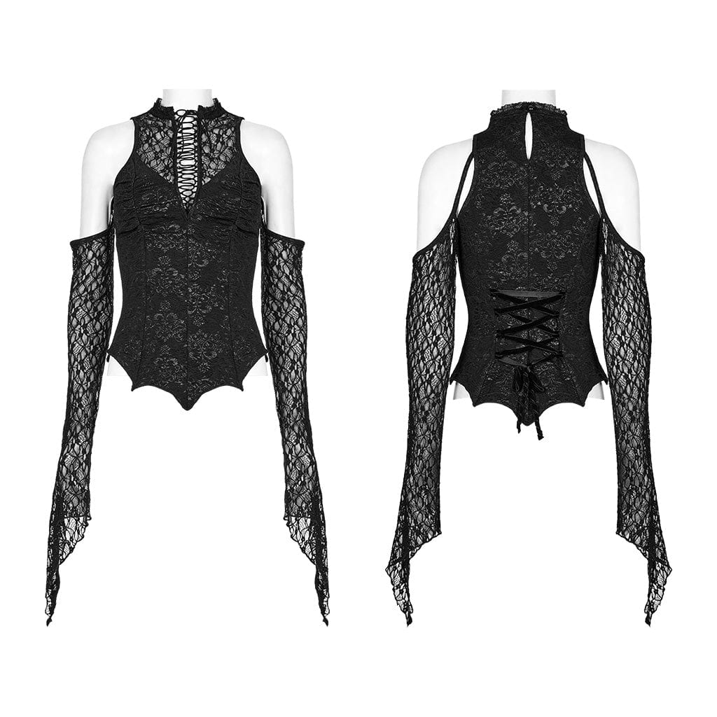 Women's Gothic Off Shoulder Lace Splice Crop Top - Image 5