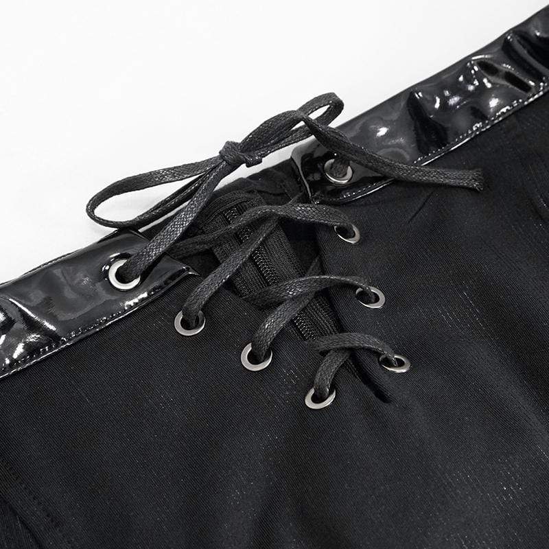 Women's Gothic Off Shoulder Lace-up Faux Leather Detailed Crop Top - Image 5
