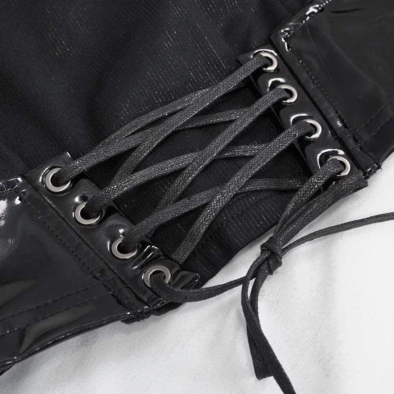 Women's Gothic Off Shoulder Lace-up Faux Leather Detailed Crop Top - Image 6