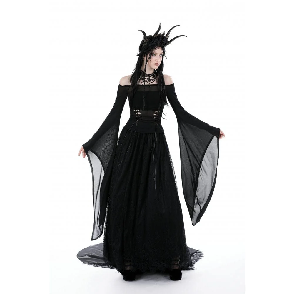 Women's Gothic Off Shoulder Lace-up Mesh Blouse - Image 3