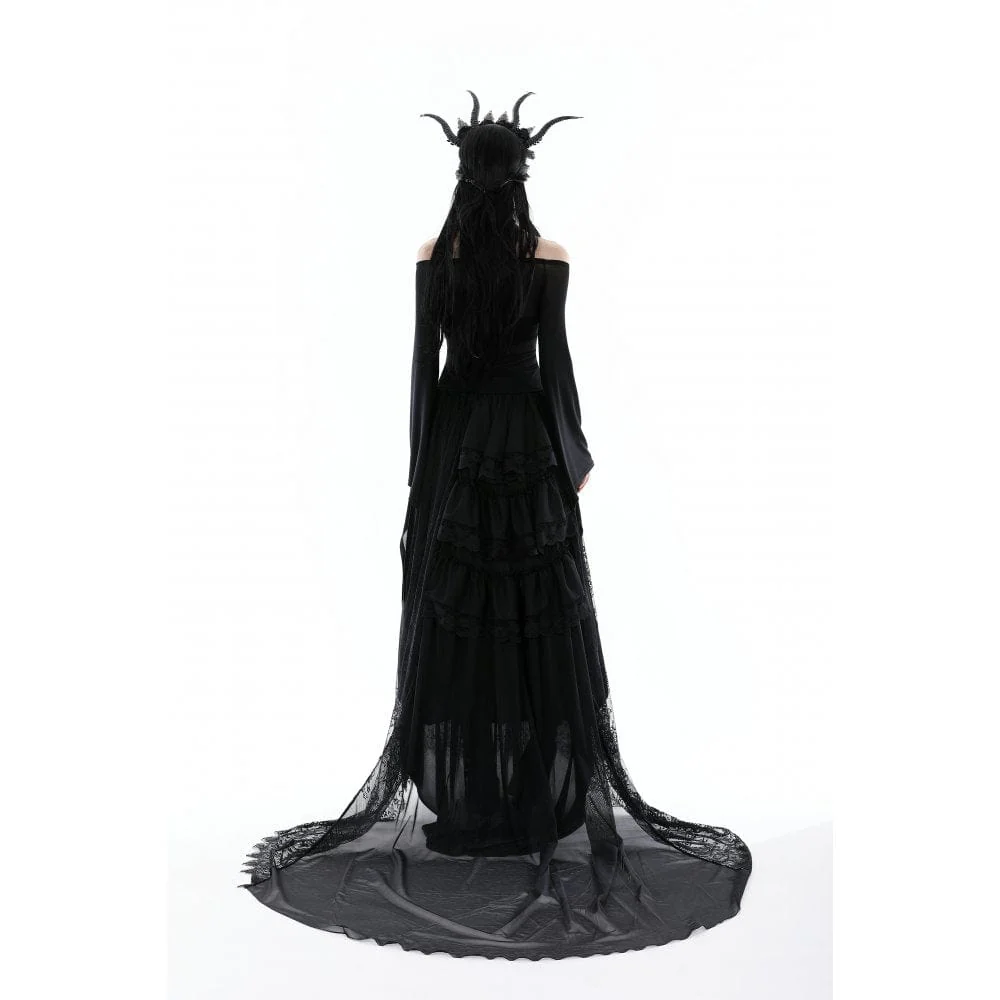 Women's Gothic Off Shoulder Lace-up Mesh Blouse - Image 7
