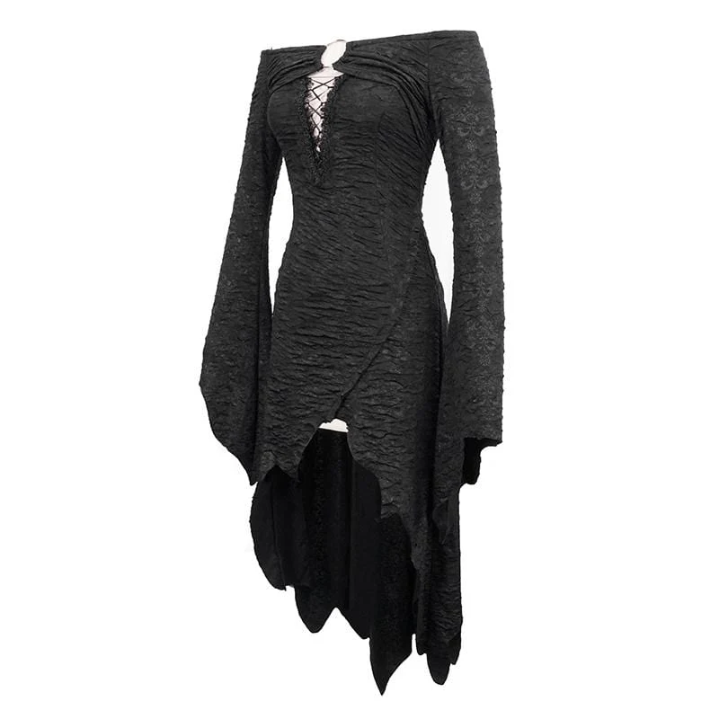Women's Gothic Off-shoulder Ripped Irregular Dresses - Image 5