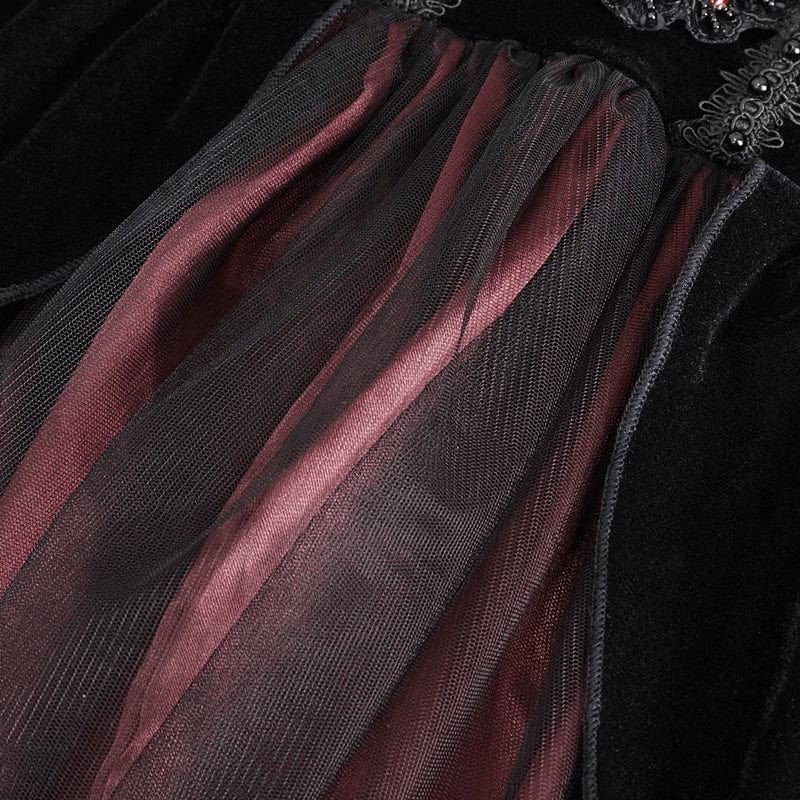 Women's Gothic Off Shoulder Rose Beaded Velvet Red Dress Wedding Dress - Image 10