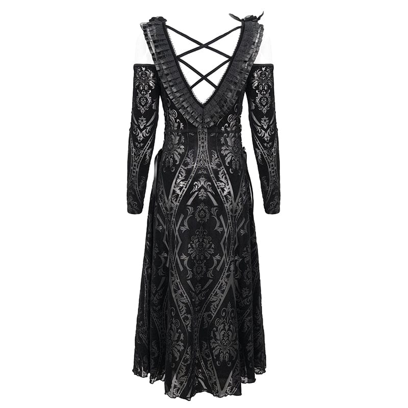 Women's Gothic Off Shoulder Ruffled Sheer Wedding Dress - Image 7