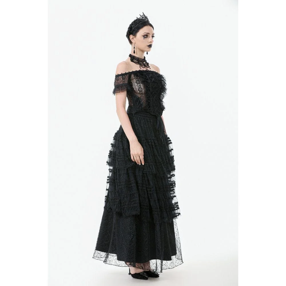 Women's Gothic Off Shoulder Ruffles Lace Top - Image 10