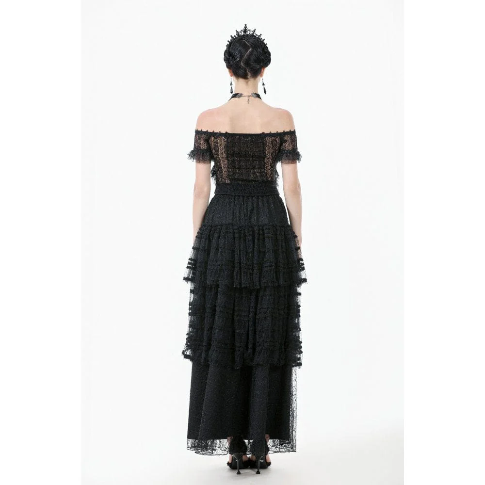 Women's Gothic Off Shoulder Ruffles Lace Top - Image 11