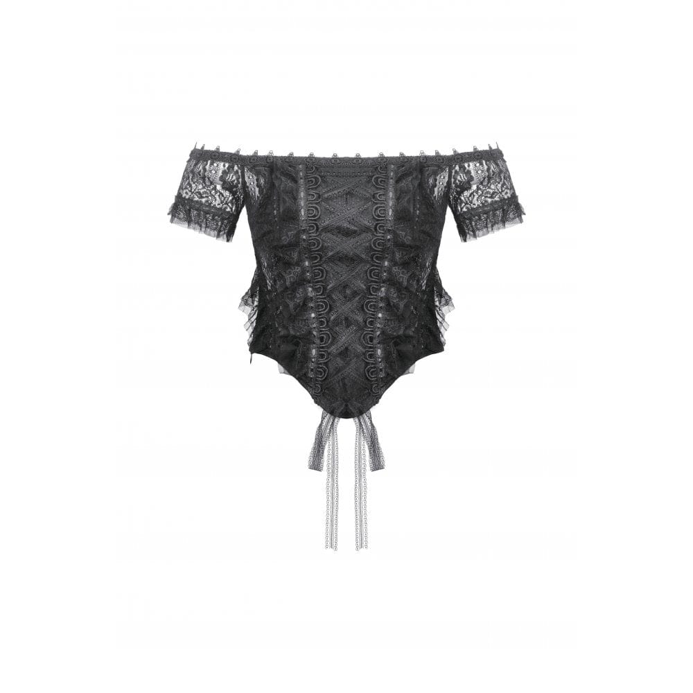 Women's Gothic Off Shoulder Ruffles Lace Top - Image 12
