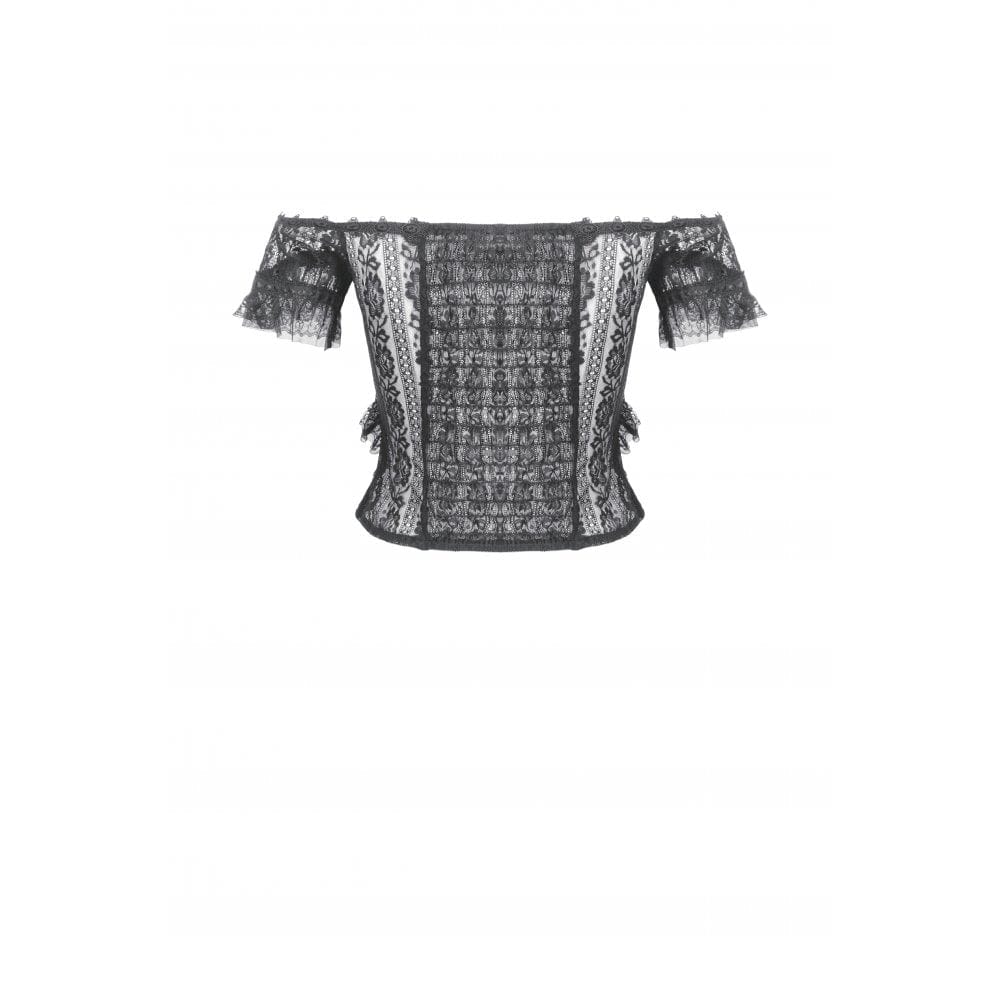 Women's Gothic Off Shoulder Ruffles Lace Top - Image 13