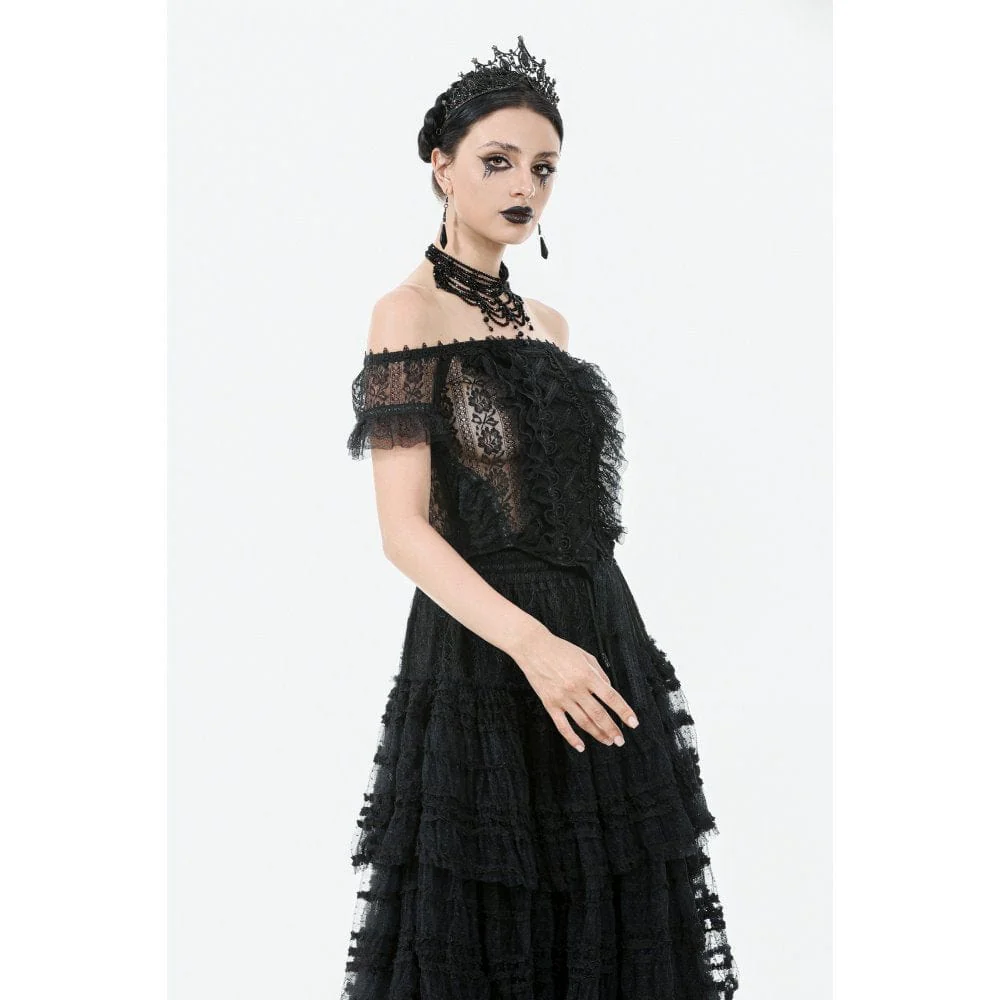 Women's Gothic Off Shoulder Ruffles Lace Top - Image 3