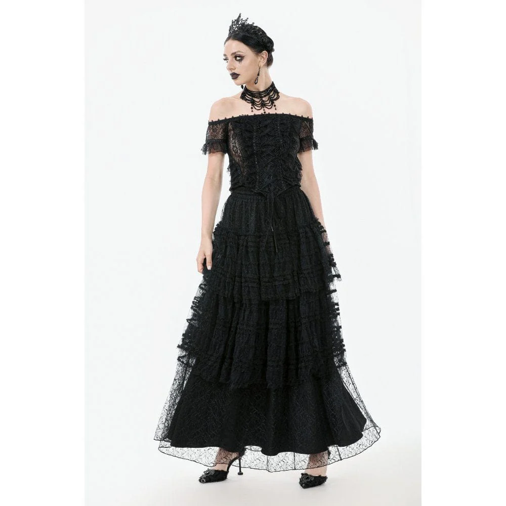 Women's Gothic Off Shoulder Ruffles Lace Top - Image 30