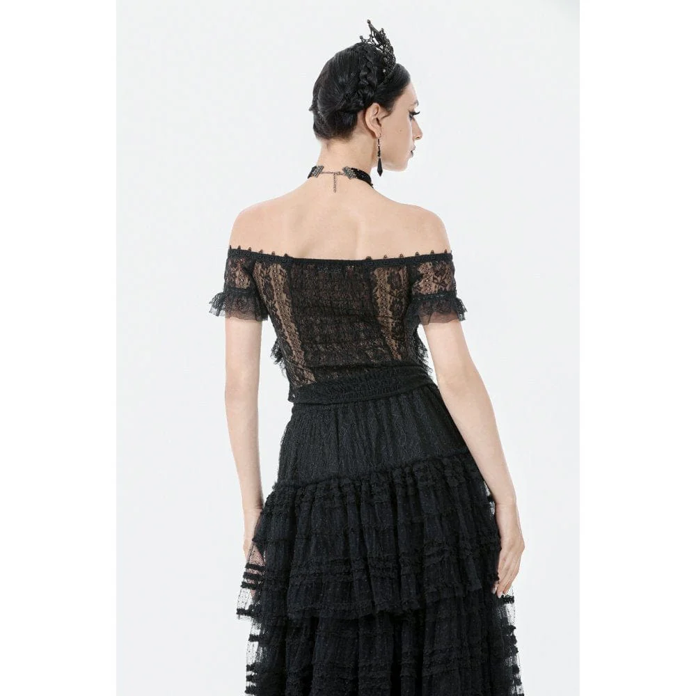 Women's Gothic Off Shoulder Ruffles Lace Top - Image 4