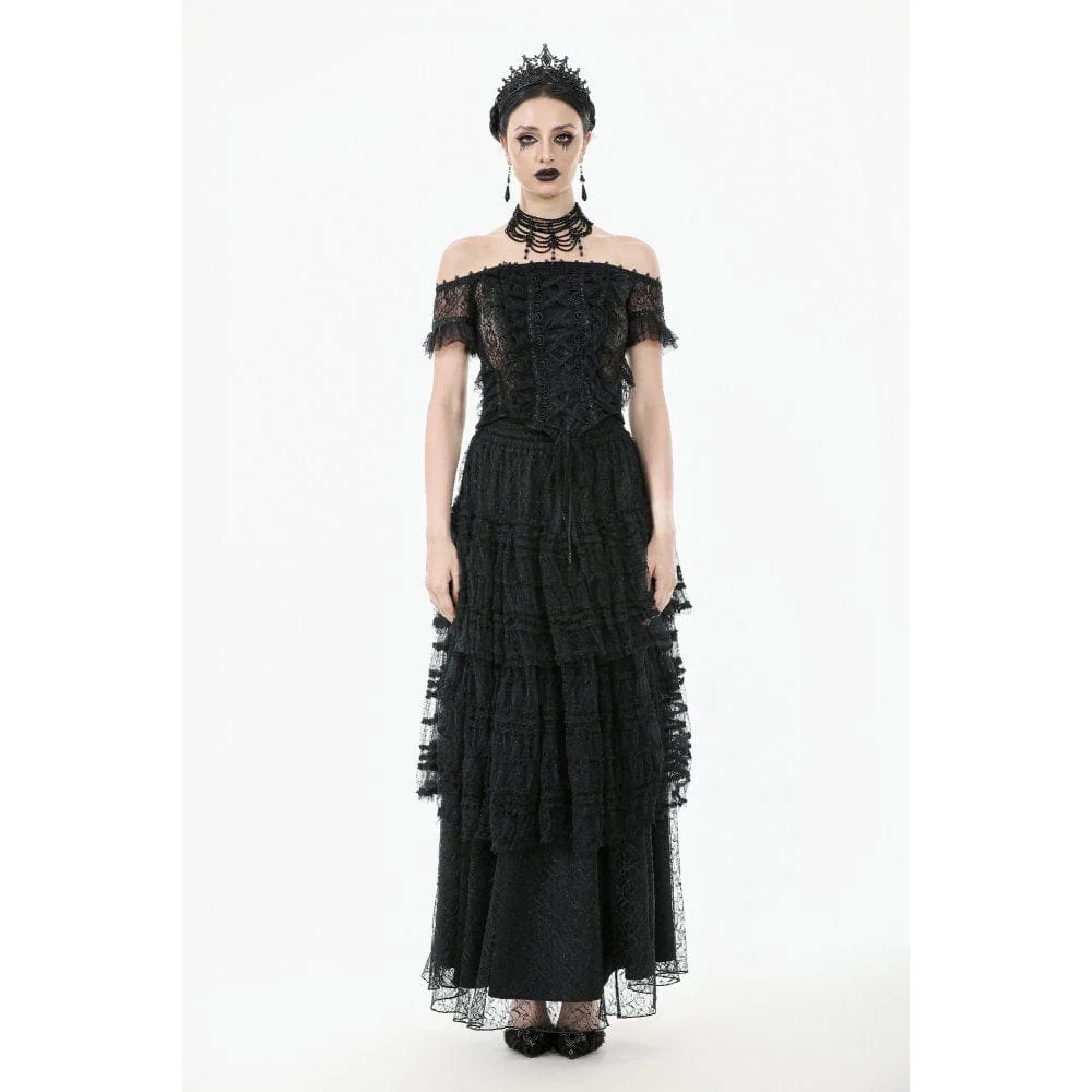 Women's Gothic Off Shoulder Ruffles Lace Top - Image 5